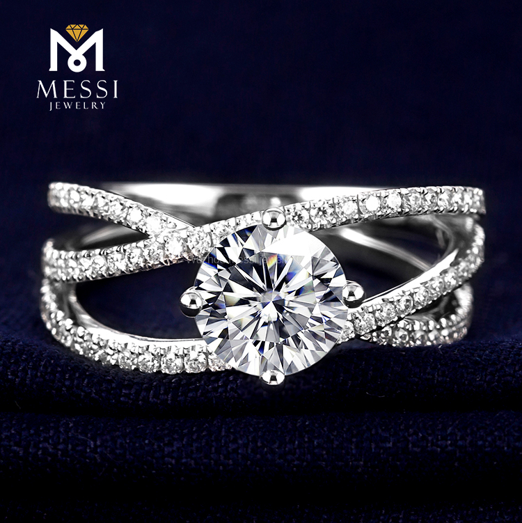 最新のデザインは、女性のためのK14ゴールドソリッドモアッサナイトダイヤモンド結婚指輪をひねります